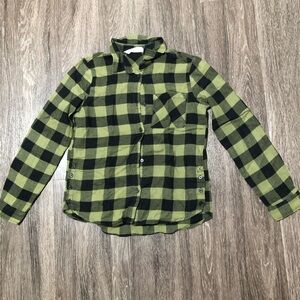 H&M Black and Green Plaid Flannel Shirt 9-10Y